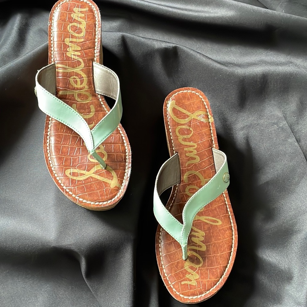 Sam Edelman mint green cork Romy wedge sandals NWOB sole is grip silicone Sz 8.5